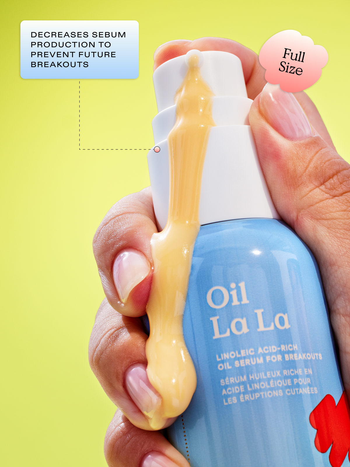 Full-size Oil La La decreases sebum production to prevent future breakouts.