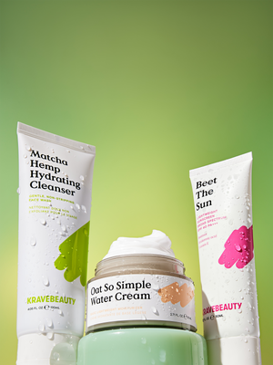 Intro Routine - 20% off trio bundle set featuring Matcha Hemp Hydrating Cleanser, Oat So Simple Water Cream, and Beet the Sun.