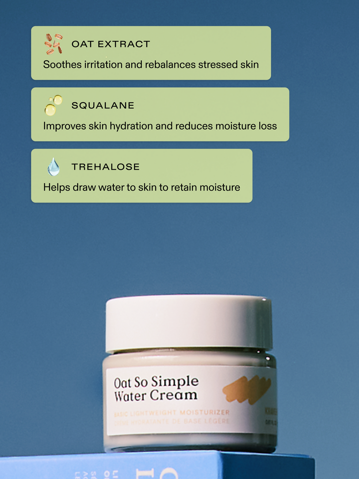Mini Oat So Simple Water Cream is formulated with oat extract, squalane, and trehalose