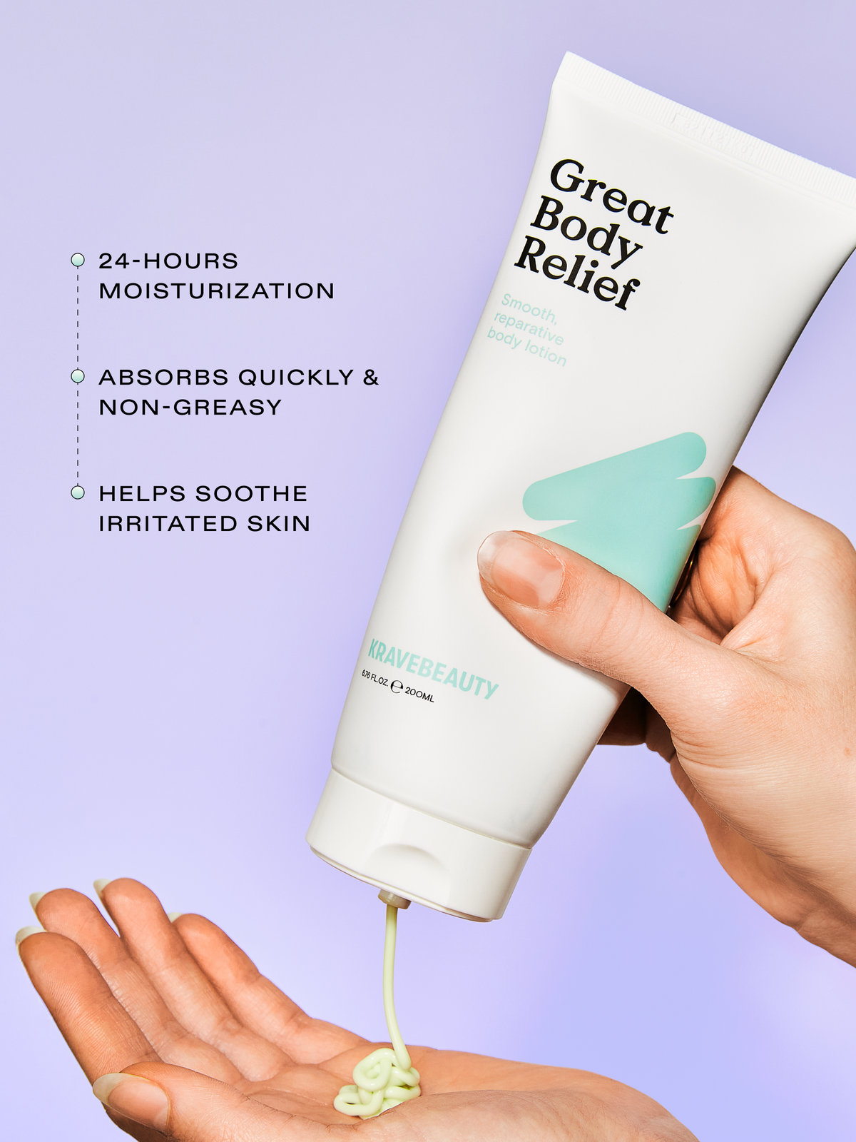 Great Body Relief provides 24-hours moisturization, non-greasy & absorbs quickly, and helps soothe irritated skin