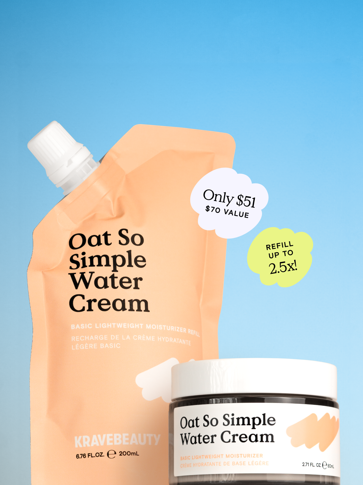 Oat So Simple Water Cream Refill Pouch is only $51 ($70 Value) and let's you refill your empty jar up to 2.5 times! #size_6.76 oz / 200 ml