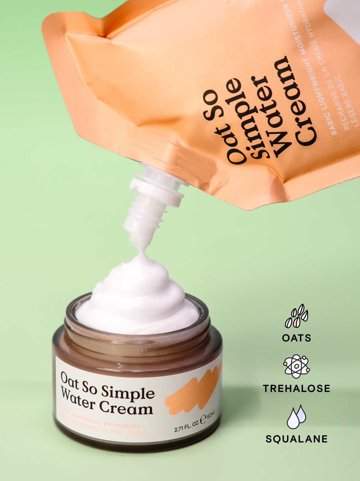 Oat So Simple Water Cream Refill Pouch have the same key ingredients as regular Oat So Simple - Oats, Trehalose, and Squalane.