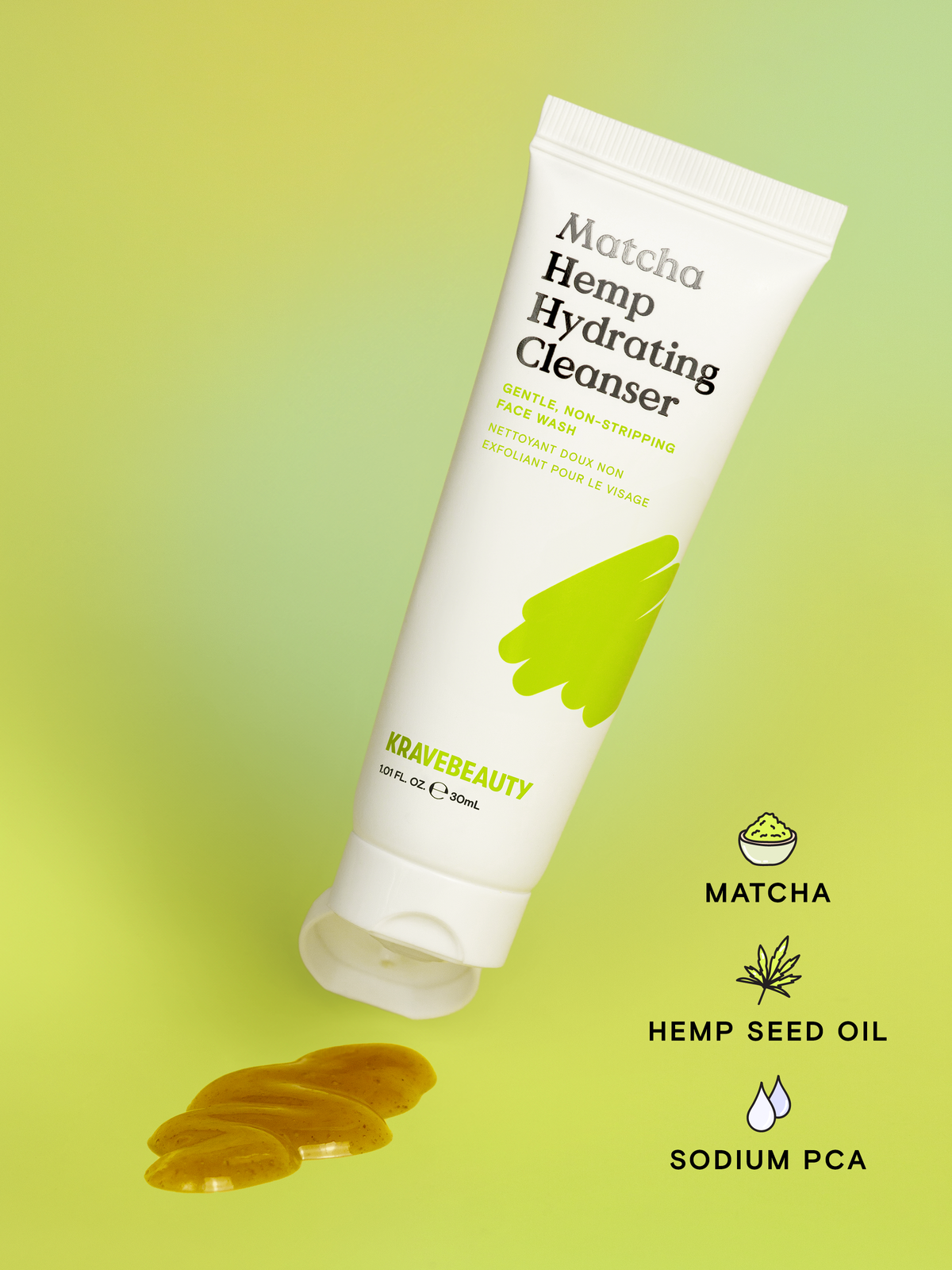 Mini Matcha Hemp Hydrating Cleanser is made of Matcha, Hemp Seed Oil, and Sodium PCA. #size_1.01 oz / 30 ml