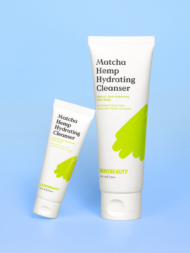 Size comparison of regular Matcha Hemp Hydrating Cleanser and Mini Matcha Hemp Hydrating Cleanser #size_1.01 oz / 30 ml