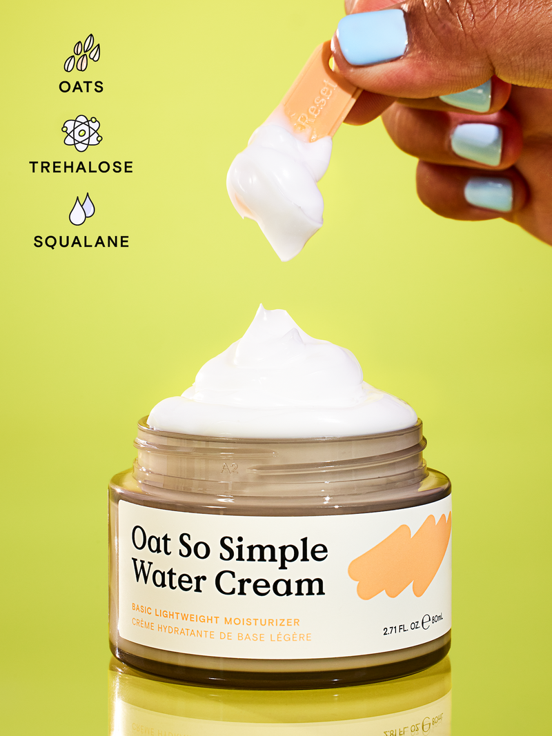 Oat So Simple Water Cream is formulated Oats, Trehalose, and Squalane.