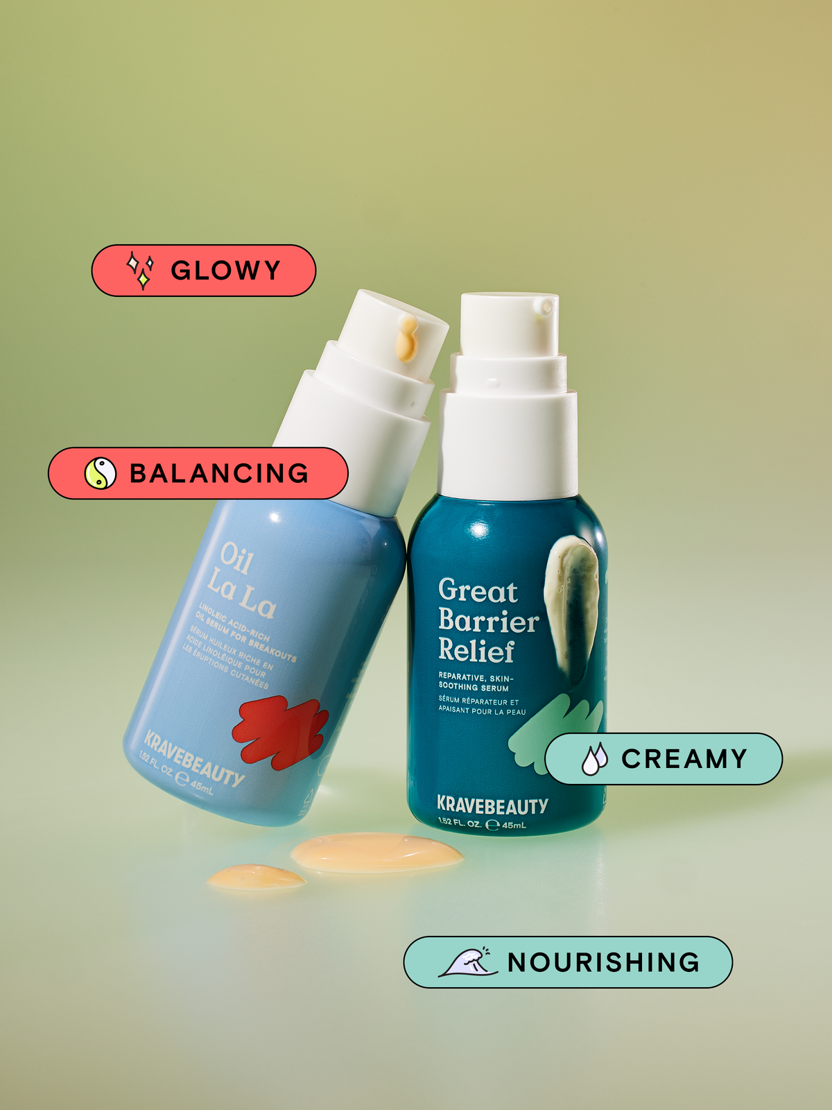 Oil La La is glowy and balancing while Great Barrier Relief is creamy and nourishing!