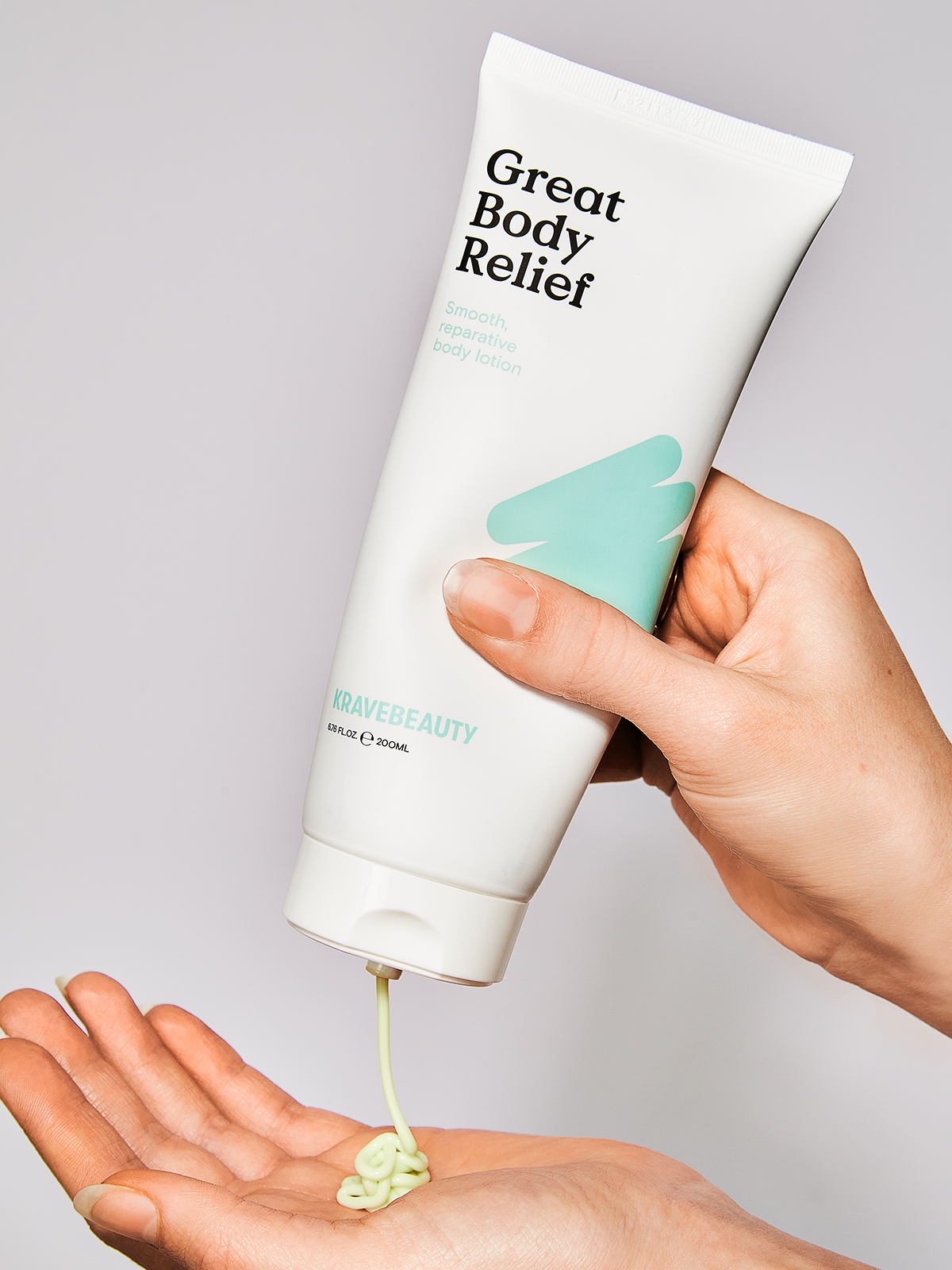 Great Body Relief lotion being dispensed onto palm
